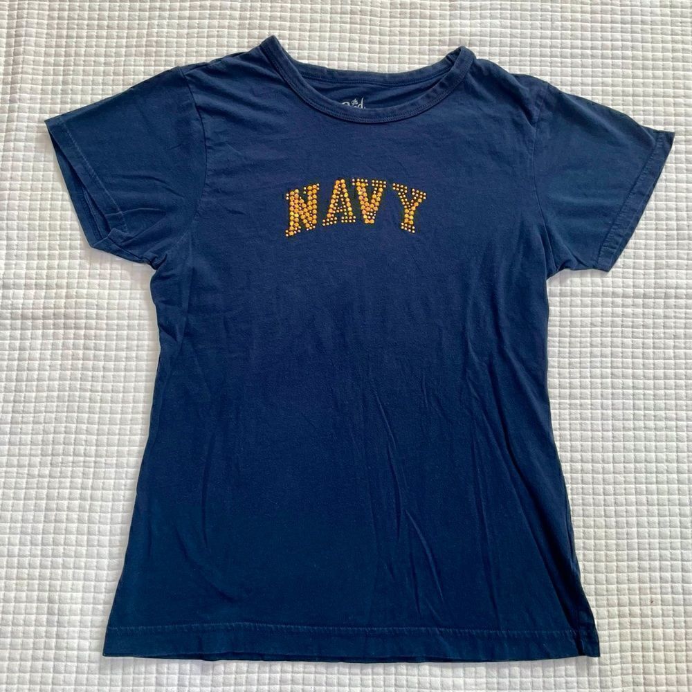 GFS CoEd large navy blue NAVY t shirt gold sparkle